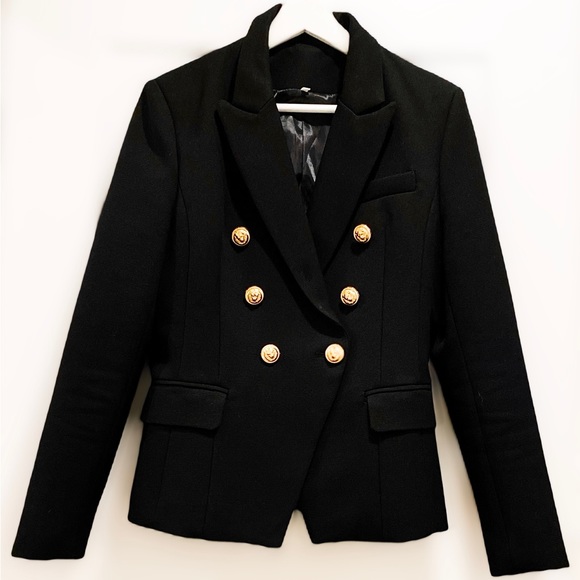 NEW WOMEN BLACK WITH GOLD BUTTON BLAZER Balmain Style inspired Size M - Picture 1 of 5